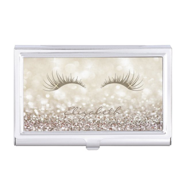 Modern Elegant Chic Glittery,Bokeh,Lashes Business Card Case (Front)
