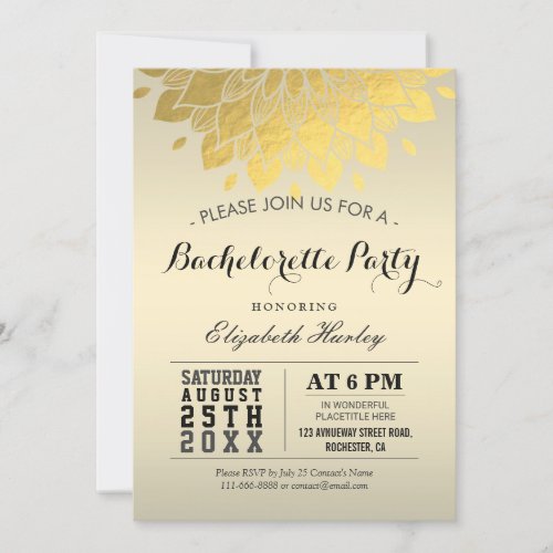 Modern Elegant Chic Gold Floral Bachelorette Party Invitation