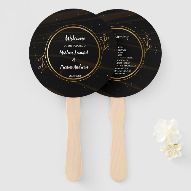 Modern Elegant Chic  gold  Light   Wedding Program Hand Fan (Front and Back)