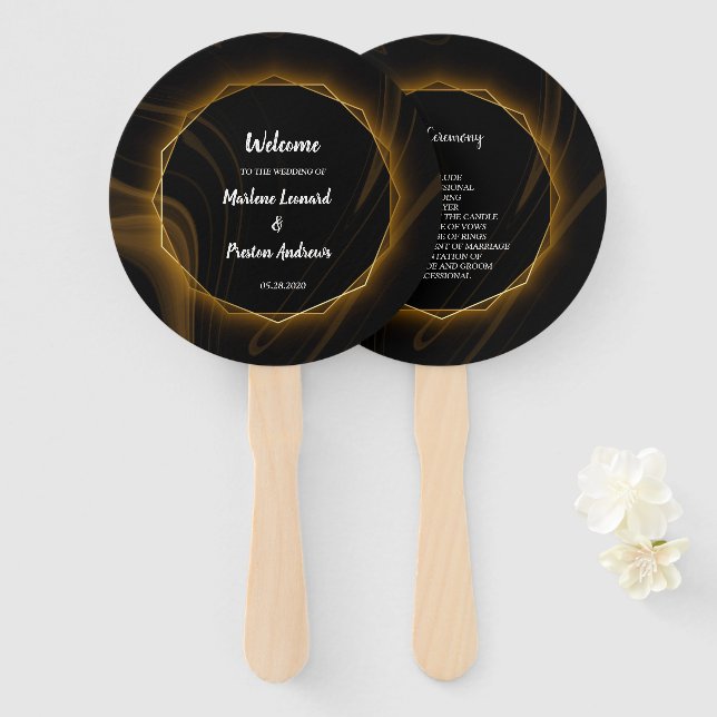 Modern Elegant Chic  gold  Light   Wedding Program Hand Fan (Front and Back)