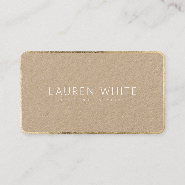 Modern elegant chic gold white minimalist kraft business card (Front)