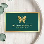 Modern Elegant Chic Green Gold Foil Butterfly Business Card