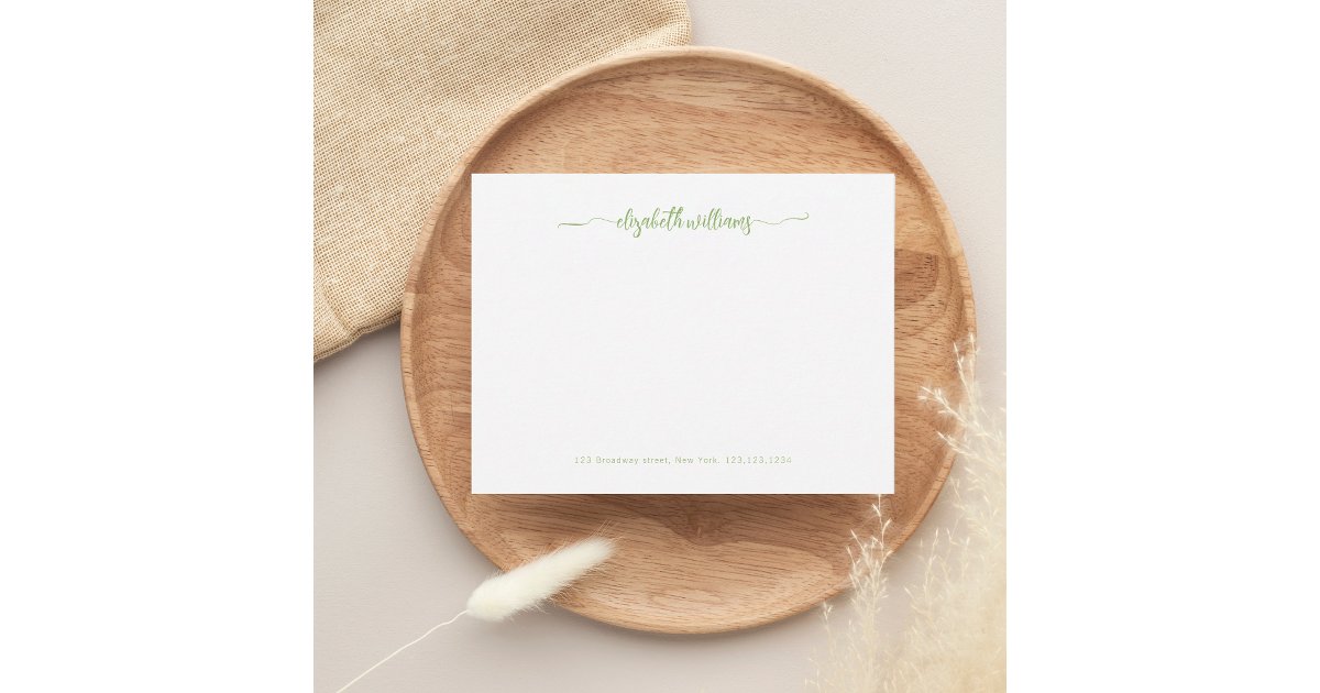 Modern Elegant Chic Green Script Calligraphy Note Card | Zazzle