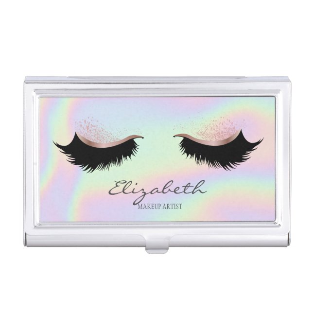 Modern Elegant Chic Holographic, Lashes Business Card Case (Front)
