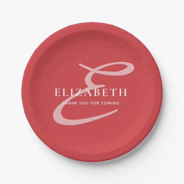 Modern Elegant Chic Monogram Name Thank You Paper Plates (Front)