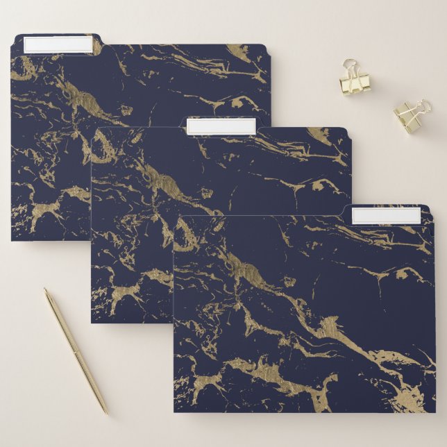 Modern elegant chic navy blue gold marble pattern file folder (Set)