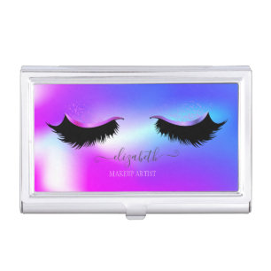 Modern Elegant Chic Ombre Holographic, Lashes Business Card Case