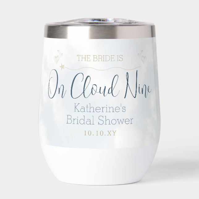 Modern Elegant Chic On Cloud Nine Bridal Shower Thermal Wine Tumbler (Front)