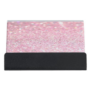 Modern Elegant Chic Pink Glittery Bokeh Desk Business Card Holder