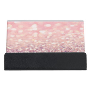 Modern Elegant Chic Pink Glittery Bokeh Desk Business Card Holder