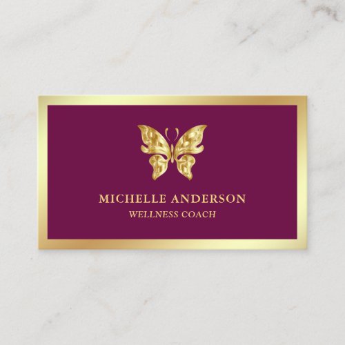 Modern Elegant Chic Pink Gold Foil Butterfly Business Card
