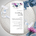 Modern Elegant Chic Purple and Blue Floral Wedding Menu<br><div class="desc">Delight your guests with this elegant wedding menu card with a stylish, modern feel. Design with delicate watercolor floral detail on the top in a beautiful blend of purple and blue hues. Use of modern block typography in black. Ability to personalize all text sections using the template text boxes provided,...</div>