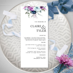 Modern Elegant Chic Purple and Blue Floral Wedding Menu