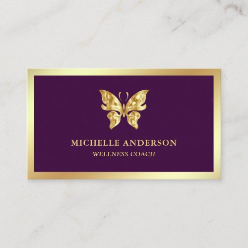 Modern Elegant Chic Purple Gold Foil Butterfly Business Card