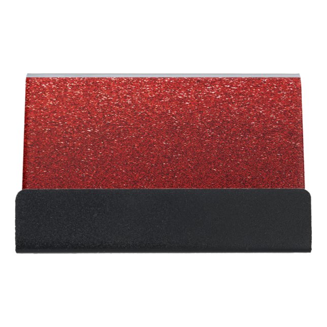 Modern Elegant Chic Red Glitter Desk Business Card Holder (Front)