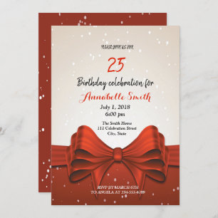 Modern elegant chic red ribbon birthday invitation