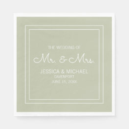 Modern Elegant Chic Sage Green White Wedding Napkins