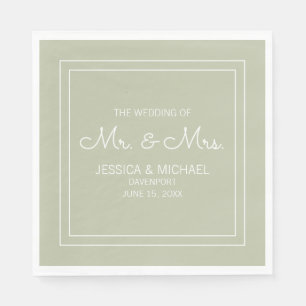 Modern Elegant Chic Sage Green White Wedding Napkins