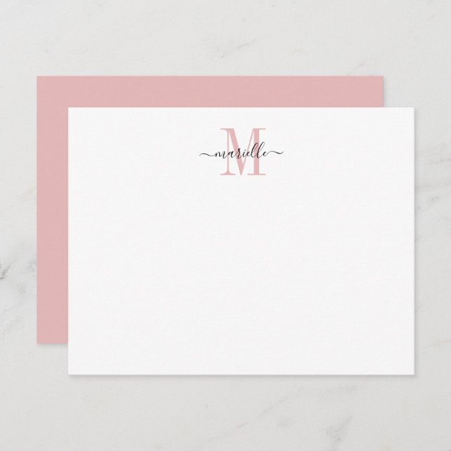 Modern Elegant Chic Script Dusty Pink Monogram  Note Card (Front/Back)