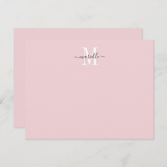 Modern Elegant Chic Script Monogram Blush Pink  Note Card (Front/Back)