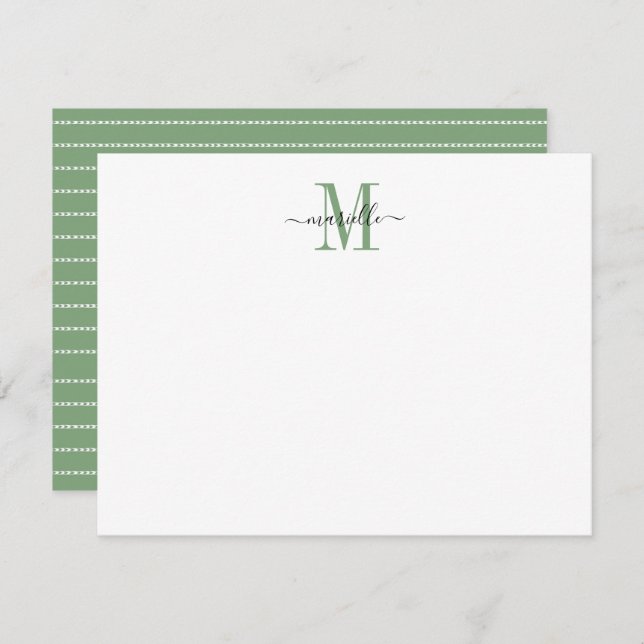 Modern Elegant Chic Script Monogram Green Note Card (Front/Back)