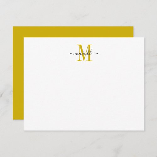 Modern Elegant Chic Script Mustard Gold Monogram  Note Card