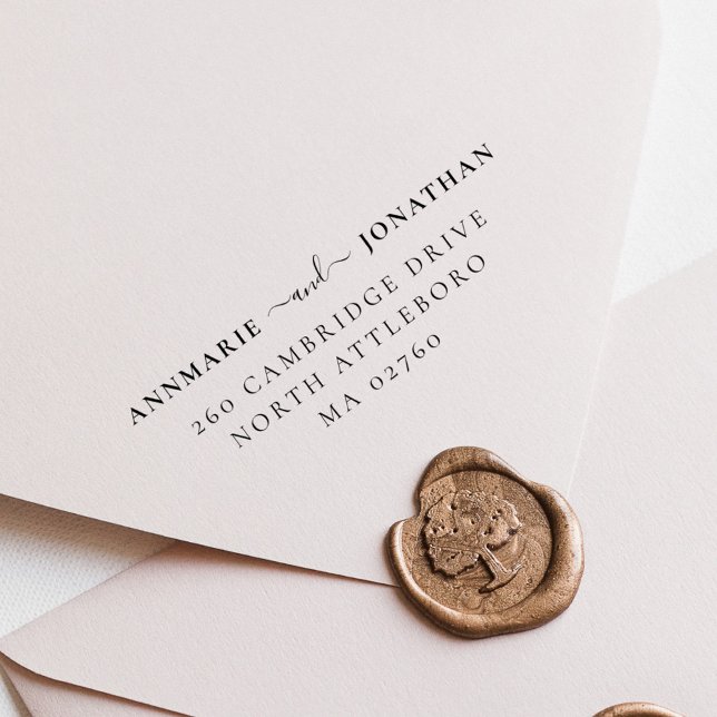 Modern Elegant Chic Script Wedding Return Address Rubber Stamp (Creator Uploaded)