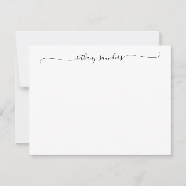 Modern Elegant Chic Swash Script Name Calligraphy Note Card (Front)