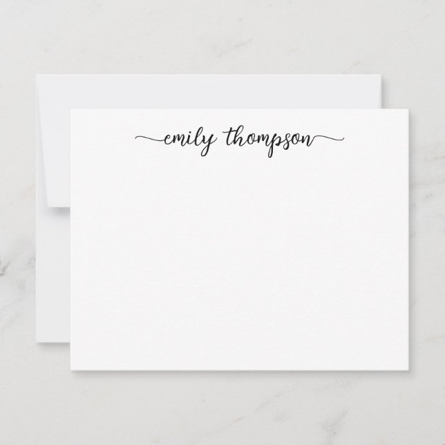 Modern Elegant Chic Swash Script Name Calligraphy Note Card (Front)