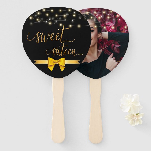 Modern elegant chic sweet 16 hand f hand fan (Front and Back)