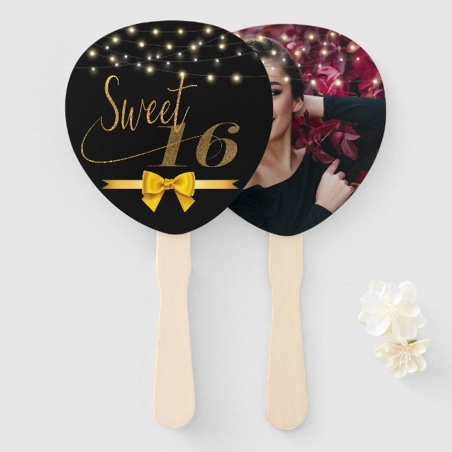 Modern elegant chic sweet 16 hand f hand fan (Front and Back)