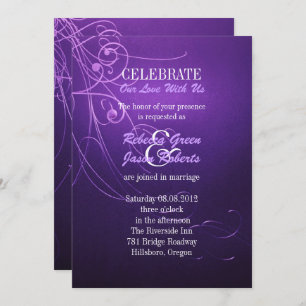 modern elegant chic swirls vintage purple wedding invitation