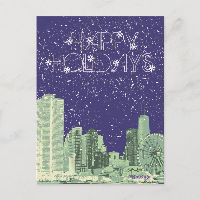 Modern Elegant Chicago City Skylin ecard Postcard (Front)