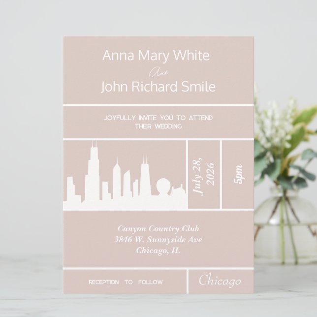 Modern Elegant Chicago City Skyline Invitation (Standing Front)