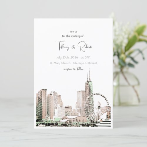 Modern Elegant Chicago Skyline Invitation
