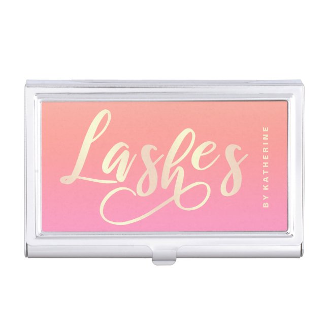 Modern elegant chick gold lashes extension business card case (Front)