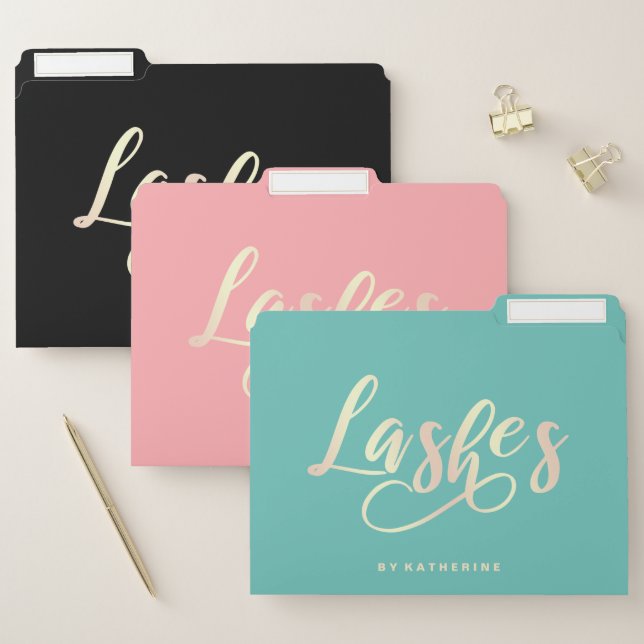 Modern elegant chick gold lashes file folder (Set)