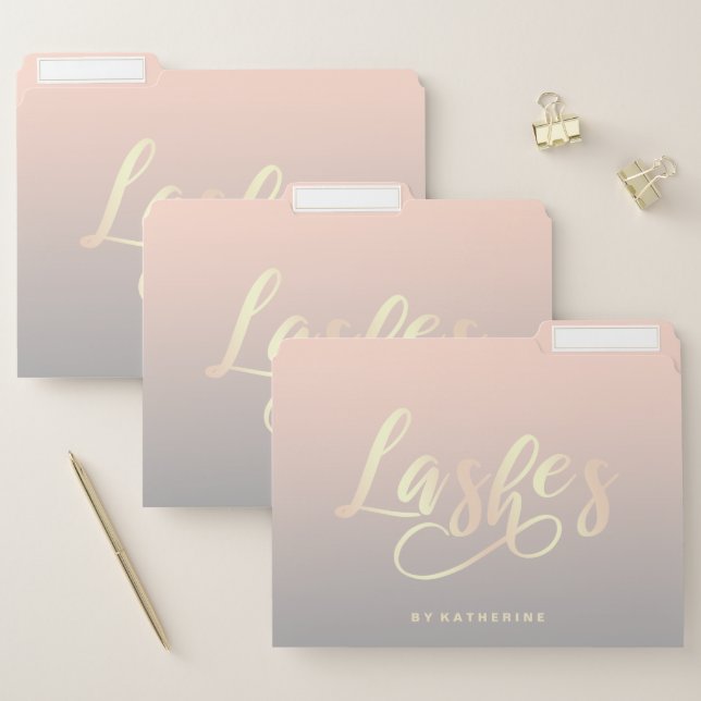 Modern elegant chick gold lashes gradient file folder (Set)