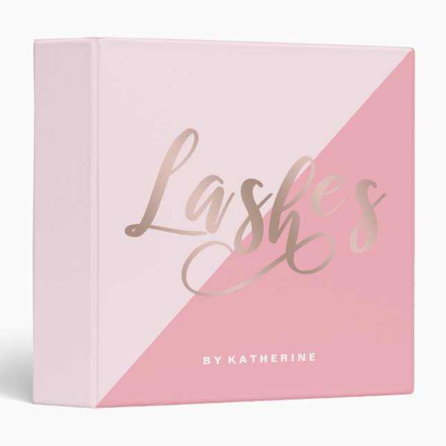 Modern elegant chick rose gold lashes 3 ring binder (Front/Spine)