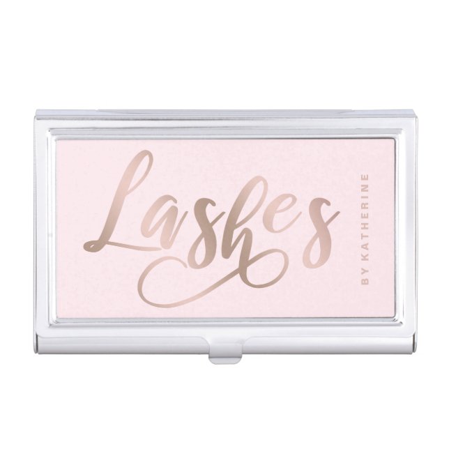 Modern elegant chick rose gold lashes extension business card case (Front)