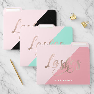 Modern elegant chick rose gold lashes file folder