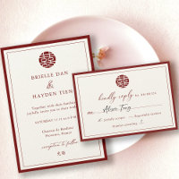 Modern Elegant Chinese Wedding Champagne Red RSVP