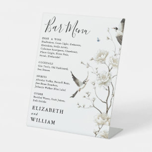 Modern Elegant Chinoiserie Floral Bar Menu Wedding Pedestal Sign
