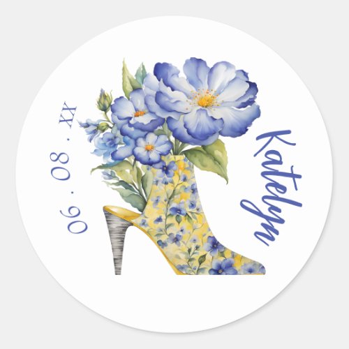 Modern Elegant Chinoiserie Floral High_Heel Classic Round Sticker