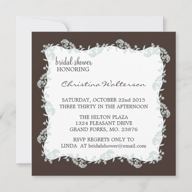 Modern Elegant Chocolate Square Bridal Shower Invitation (Front)