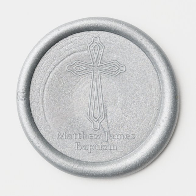 Modern Elegant Christian Cross Baptism Wax Seal Sticker (Front)