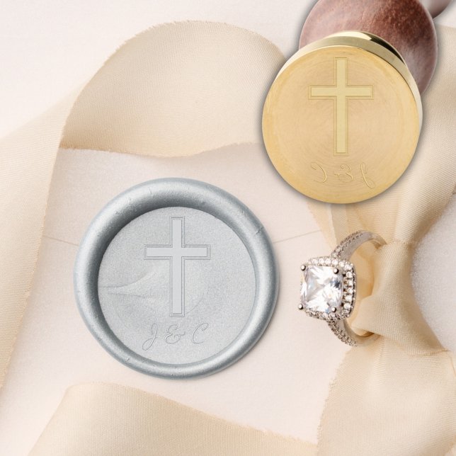 Modern Elegant Christian Cross Initials Wax Seal Stamp (Creator Uploaded)