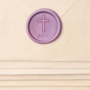 Modern Elegant Christian Cross Initials Wax Seal Sticker
