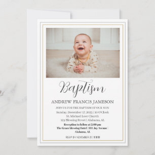Modern Elegant Christian Gold Photo Baptism Invitation
