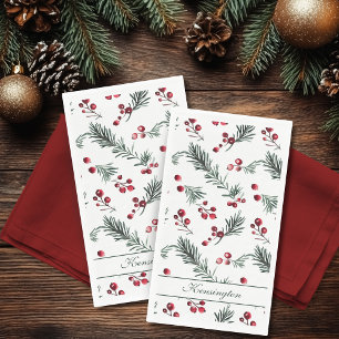 Modern Elegant Christmas Botanical Personalized Paper Guest Towels